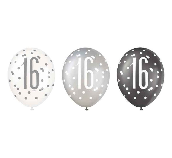 Unique Black Glitz Happy 16th Birthday Balloons