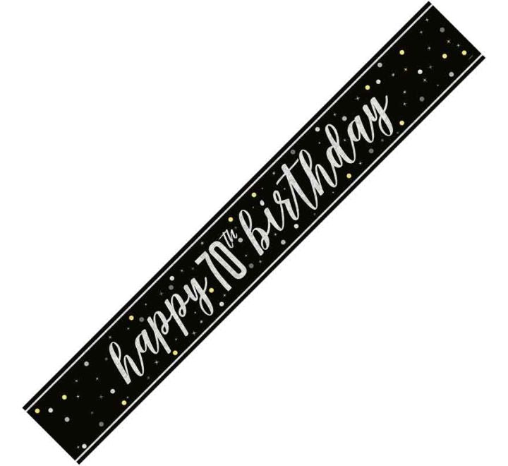 Glitz Black Happy 70th Birthday Banner