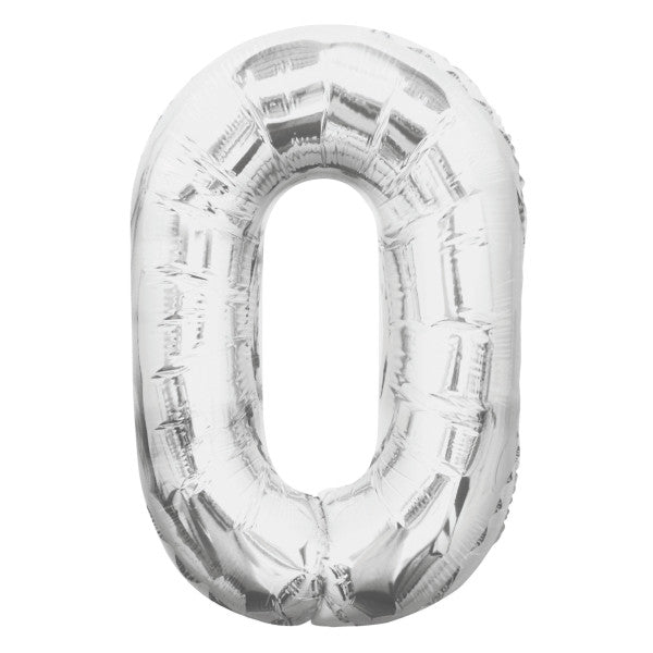 34” Unique Silver number 0 foil balloon