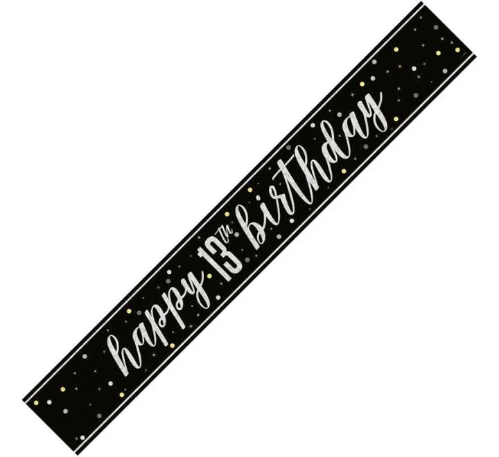 Glitz Black Happy 13th Birthday Banner