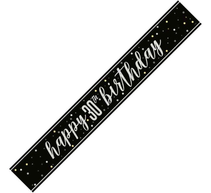 Glitz Black Happy 30th Birthday Banner