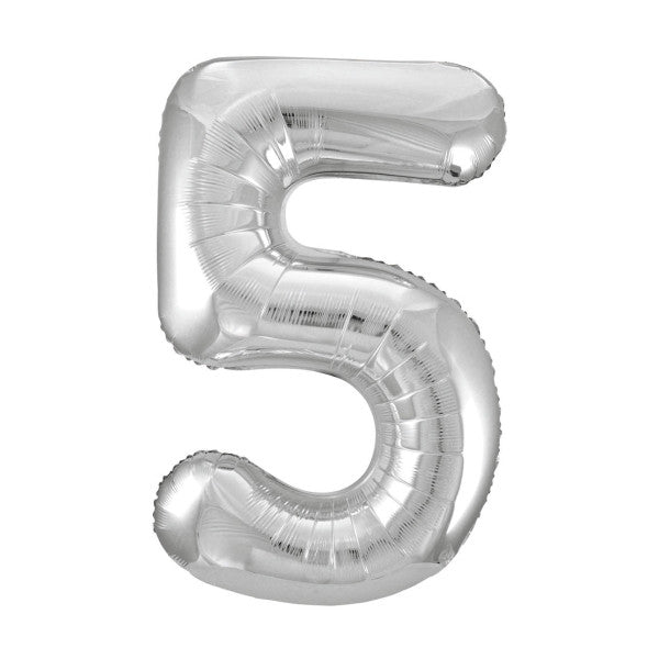 34” Unique Silver number 5 foil balloon