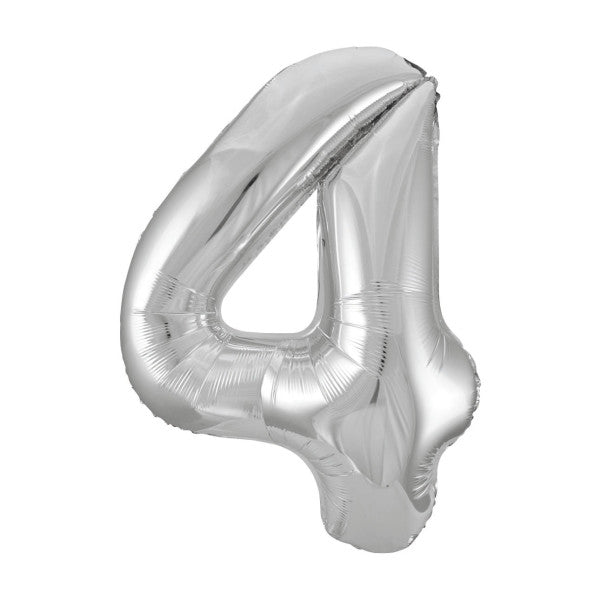 34” Unique Silver number 4 foil balloon