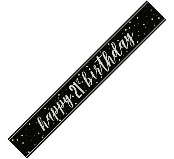 Glitz Black Happy 21st Birthday Banner
