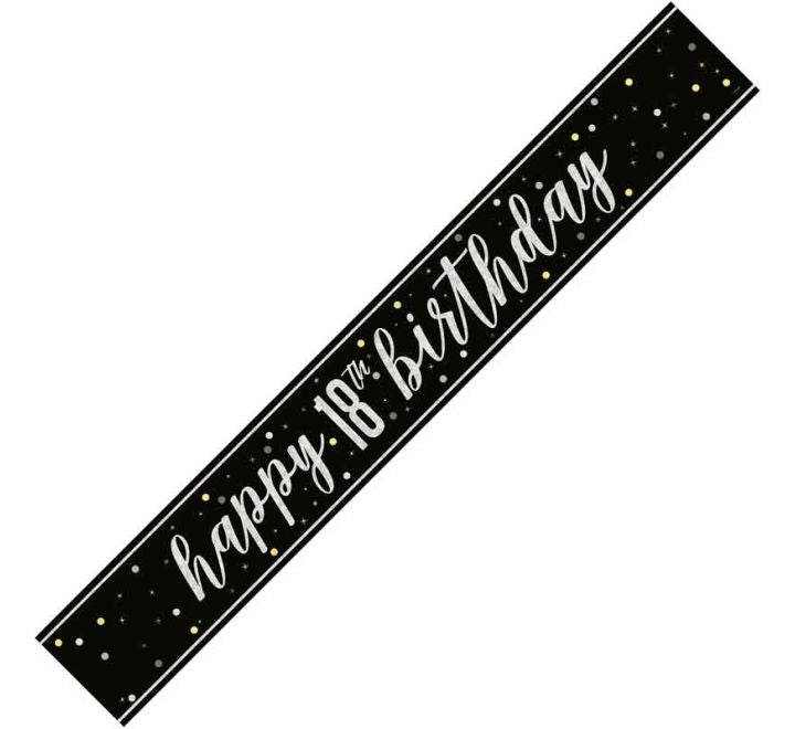 Glitz Black Happy 18th Birthday Banner