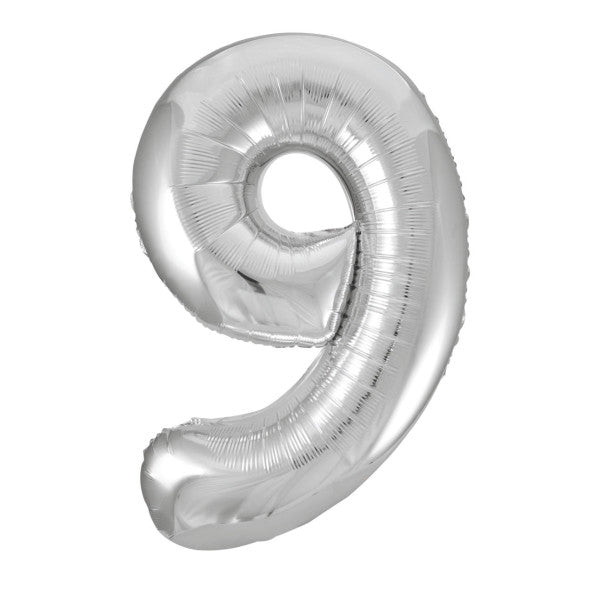 34” Unique Silver number 9 foil balloon