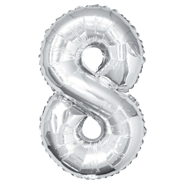 34” Unique Silver number 8 foil balloon
