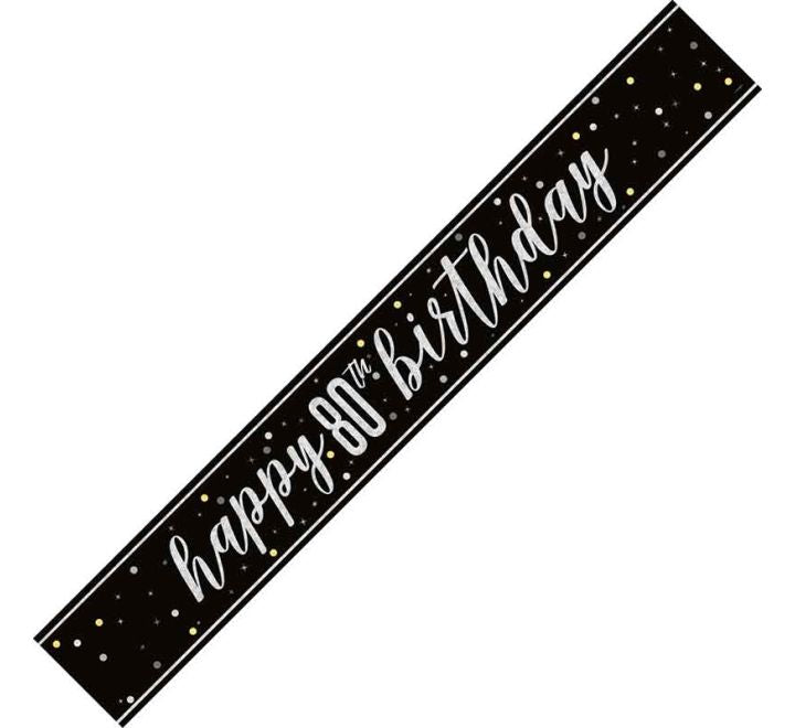 Glitz Black Happy 80th Birthday Banner