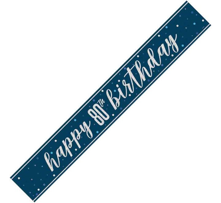 Glitz Blue Happy 80th Birthday Banner