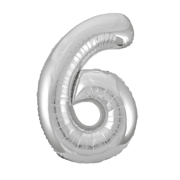 34” Unique Silver number 6 foil balloon