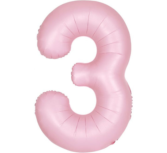 34” Unique Matte pastel pink number 3 foil balloon