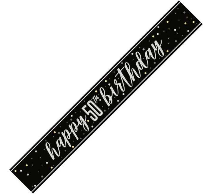 Glitz Black Happy 50th Birthday Banner