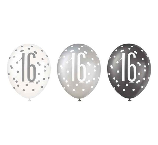 Unique Black Glitz Happy 16th Birthday Balloons
