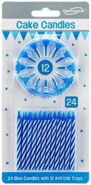 Spiral Cake Candles Blue 24 Candles and 12 Holders