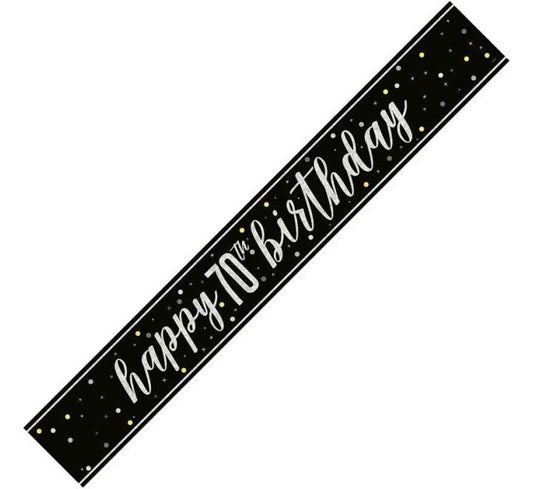 Glitz Black Happy 70th Birthday Banner