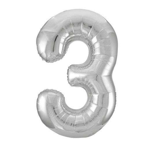 34” Unique Silver number 3 foil balloon