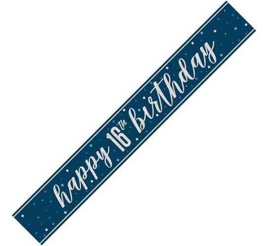 Glitz Blue Happy 16th Birthday Banner
