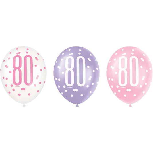 Unique Pink Glitz Happy 80th Birthday Balloons