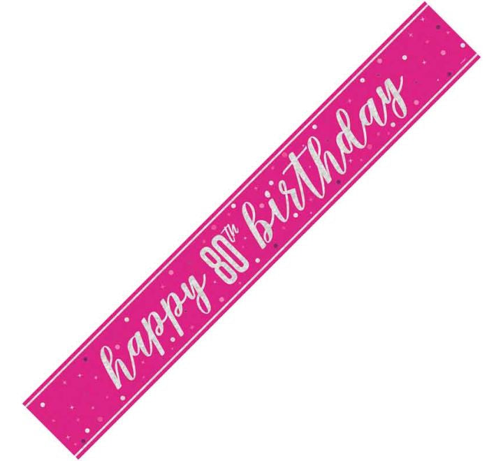 Glitz Pink Happy 80th Birthday Banner