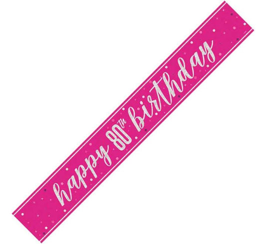 Glitz Pink Happy 80th Birthday Banner