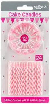 Spiral Cake Candles Pink 24 Candles and 12 Holders