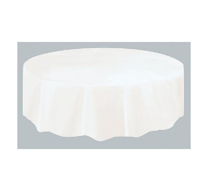 Unique white round plastic table cover  (STANDARD PACKAGING)