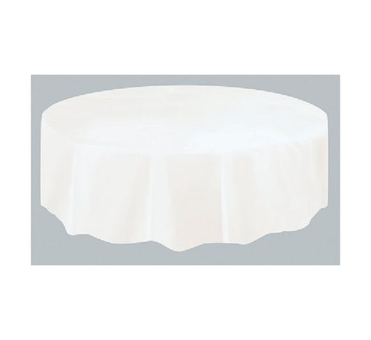 Unique white round plastic table cover  (STANDARD PACKAGING)