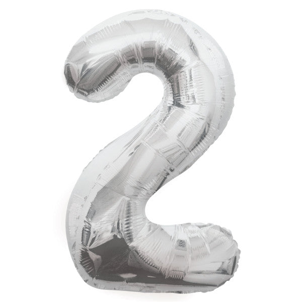 34” Unique Silver number 2 foil balloon