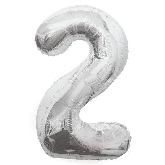 34” Unique Silver number 2 foil balloon