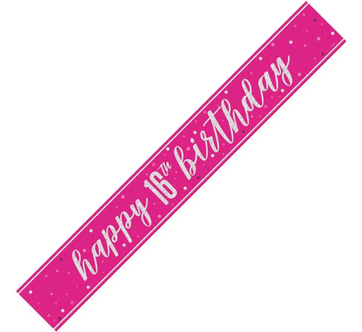 Glitz Pink Happy 16th Birthday Banner