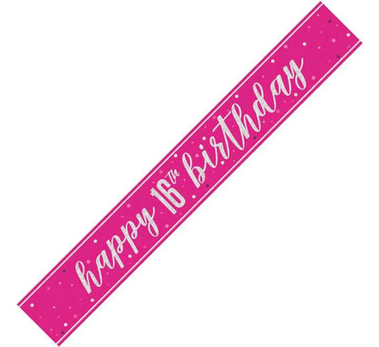 Glitz Pink Happy 16th Birthday Banner