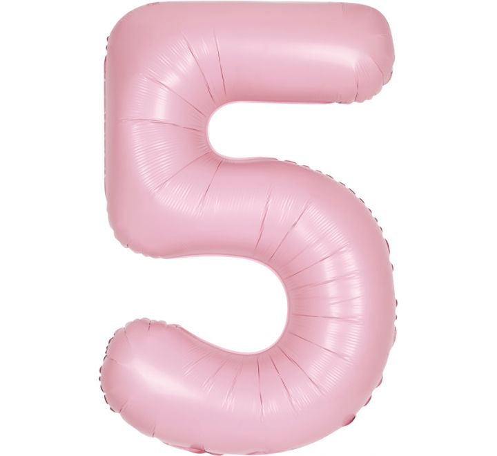 34” Unique Matte pastel pink number 5 foil balloon