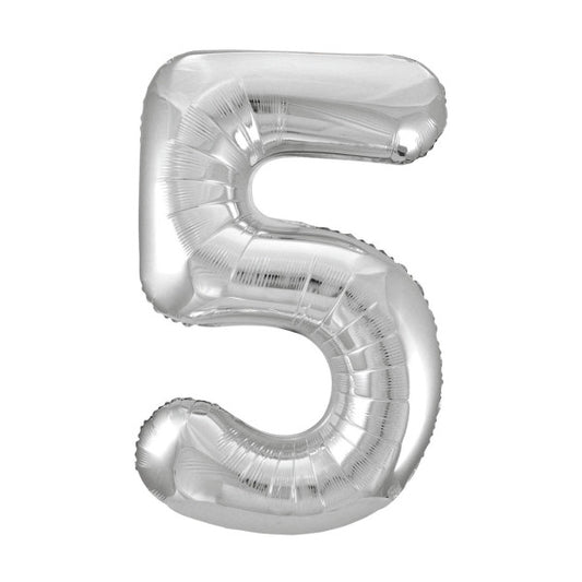 34” Unique Silver number 5 foil balloon