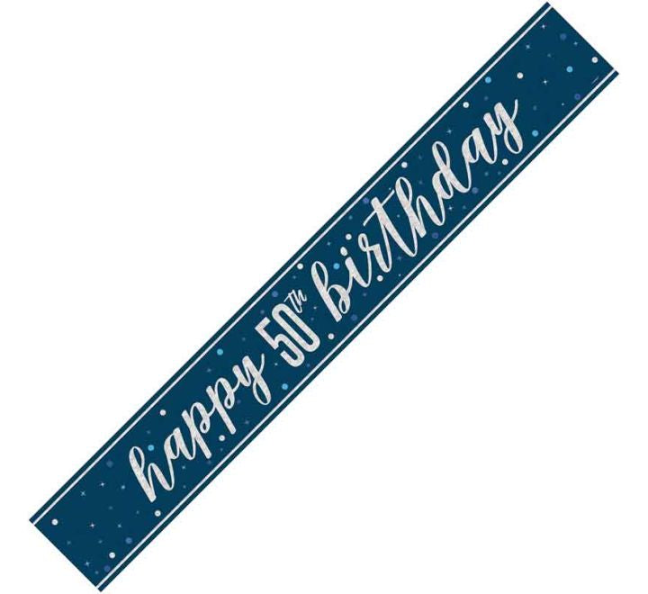 Glitz Blue Happy 50th Birthday Banner
