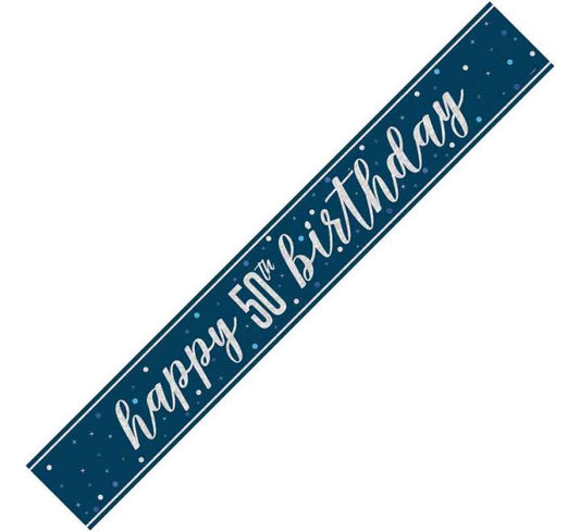 Glitz Blue Happy 50th Birthday Banner