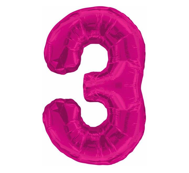 34” Unique pink number 3 foil balloon