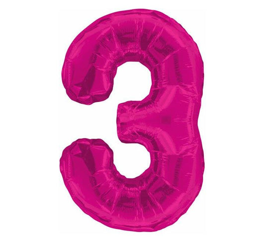 34” Unique pink number 3 foil balloon