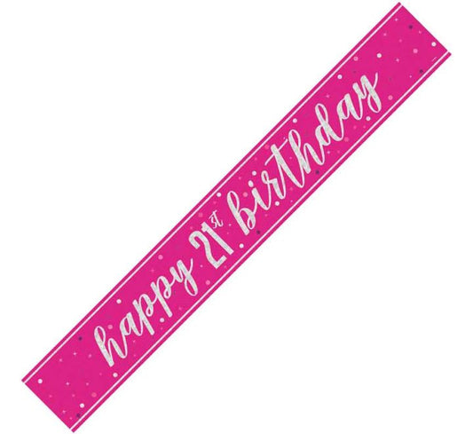 Glitz Pink Happy 21st Birthday Banner