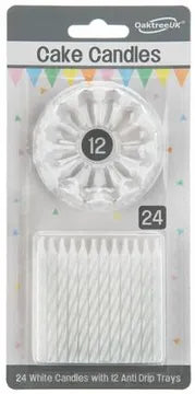 Spiral Cake Candles White 24 Candles and 12 Holders