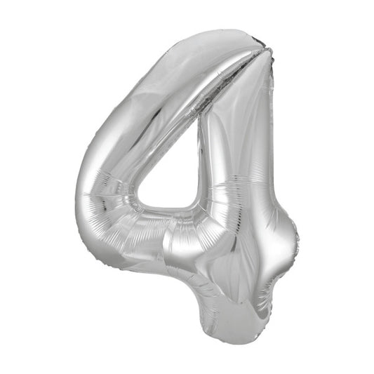 34” Unique Silver number 4 foil balloon