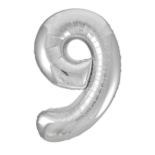 34” Unique Silver number 9 foil balloon