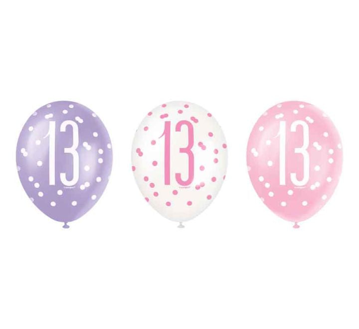 Unique Pink Glitz Happy 13th Birthday Balloons