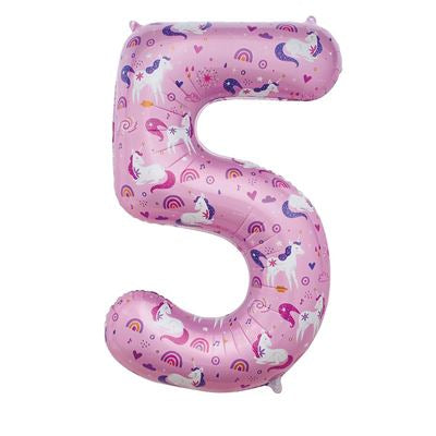 34” sensations unicorn number 5 foil balloon