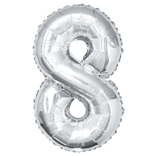 34” Unique Silver number 8 foil balloon