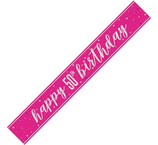 Glitz Pink Happy 50th Birthday Banner