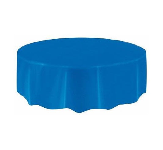 Unique royal blue round plastic table cover  (STANDARD PACKAGING)