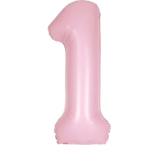 34” Unique Matte pastel pink number 1 foil balloon
