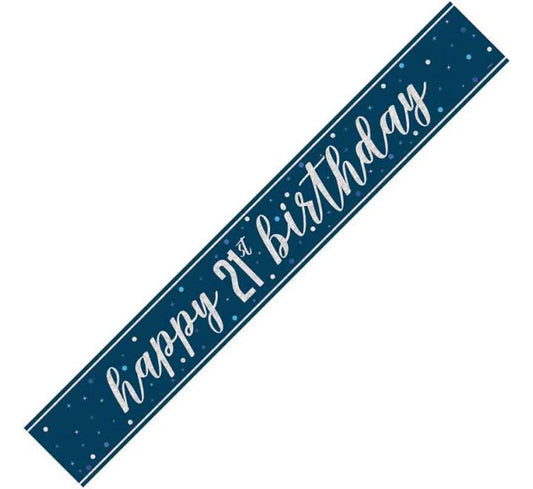 Glitz Blue Happy 21st Birthday Banner
