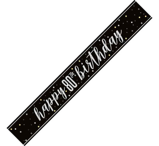 Glitz Black Happy 80th Birthday Banner