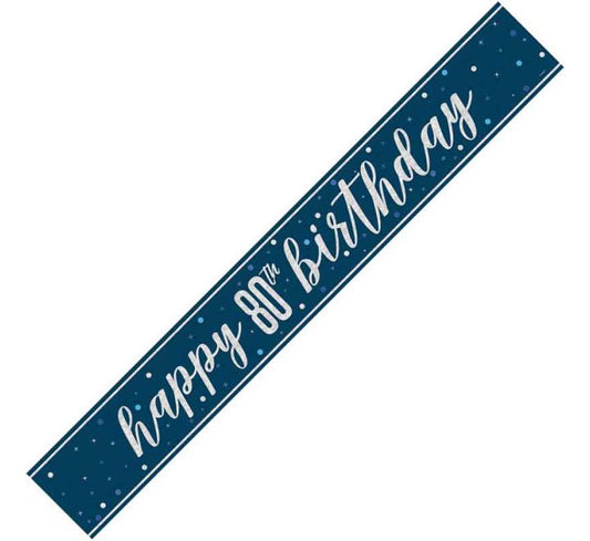 Glitz Blue Happy 80th Birthday Banner
